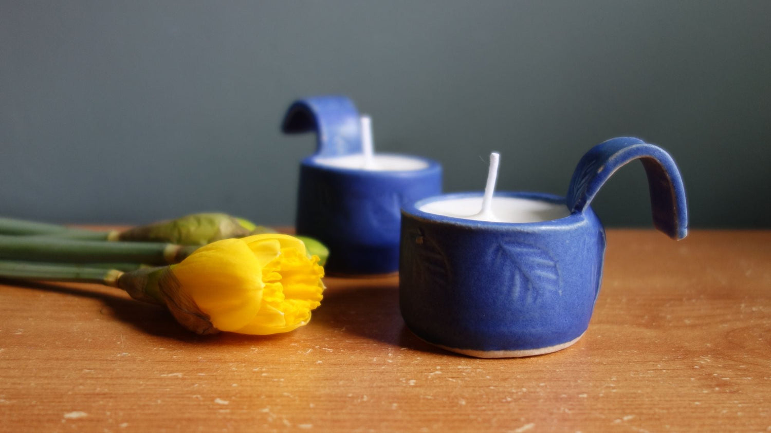 Blue ceramic tea light image