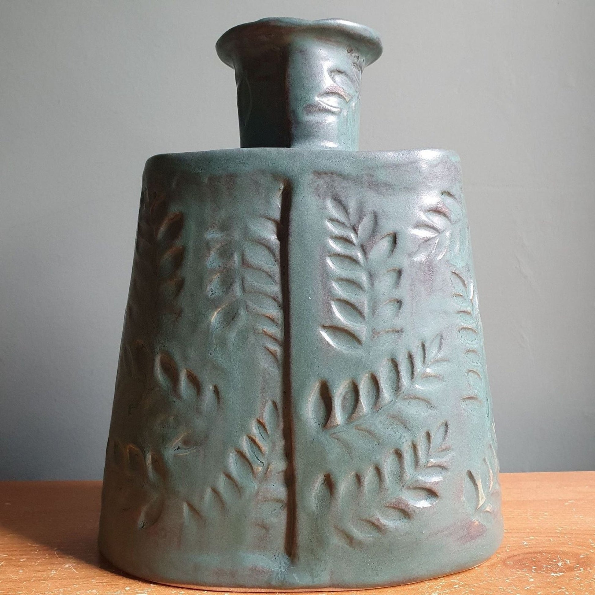 Bottle Jar, Green handmade pottery _image