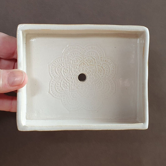 Soap Dish White Mandala Handmade Stoneware