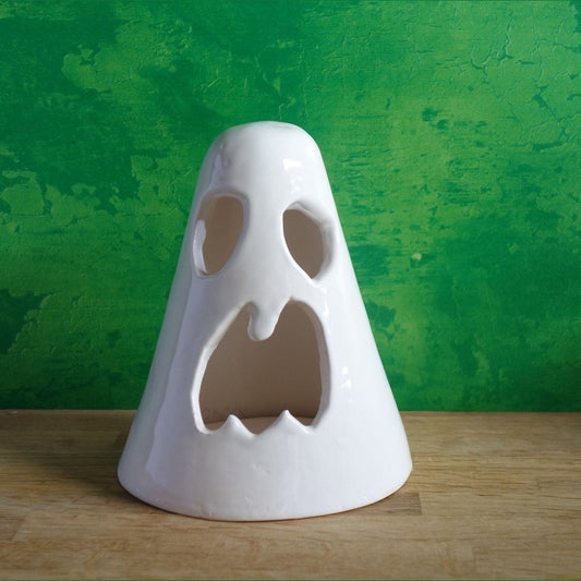 Tealight lantern handmade with ghostly face _image