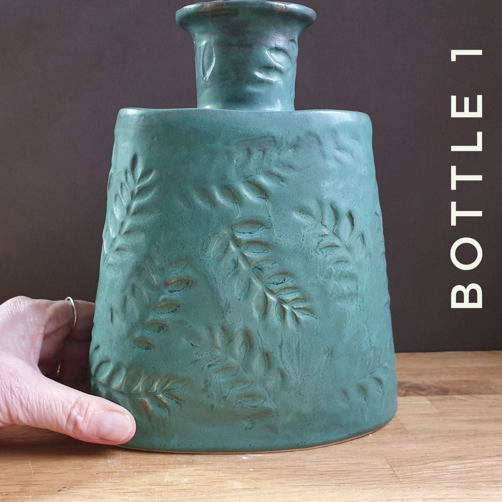 Bottle Jar, Green handmade pottery _image