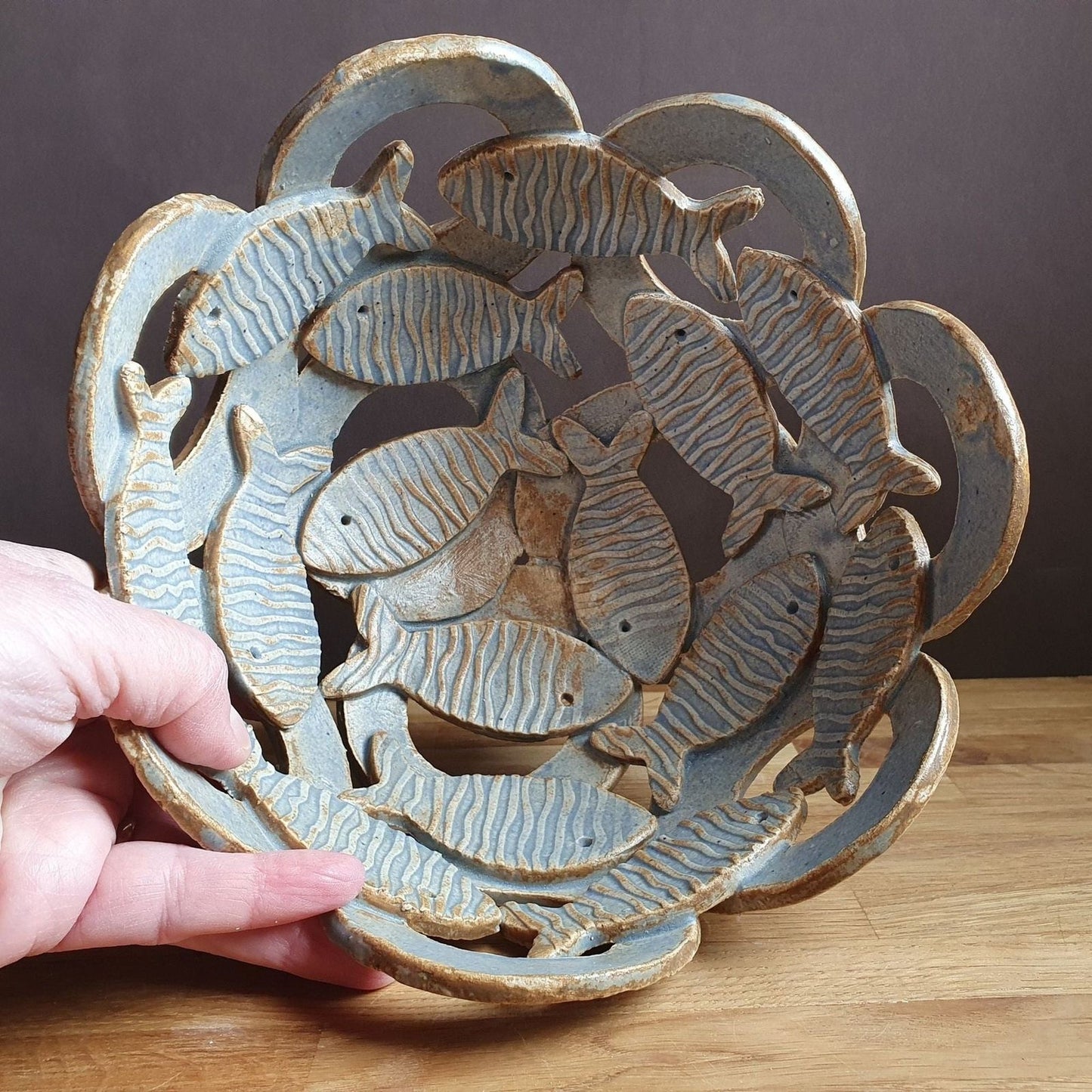 Sculptural sea life fruit bowl handmade pottery