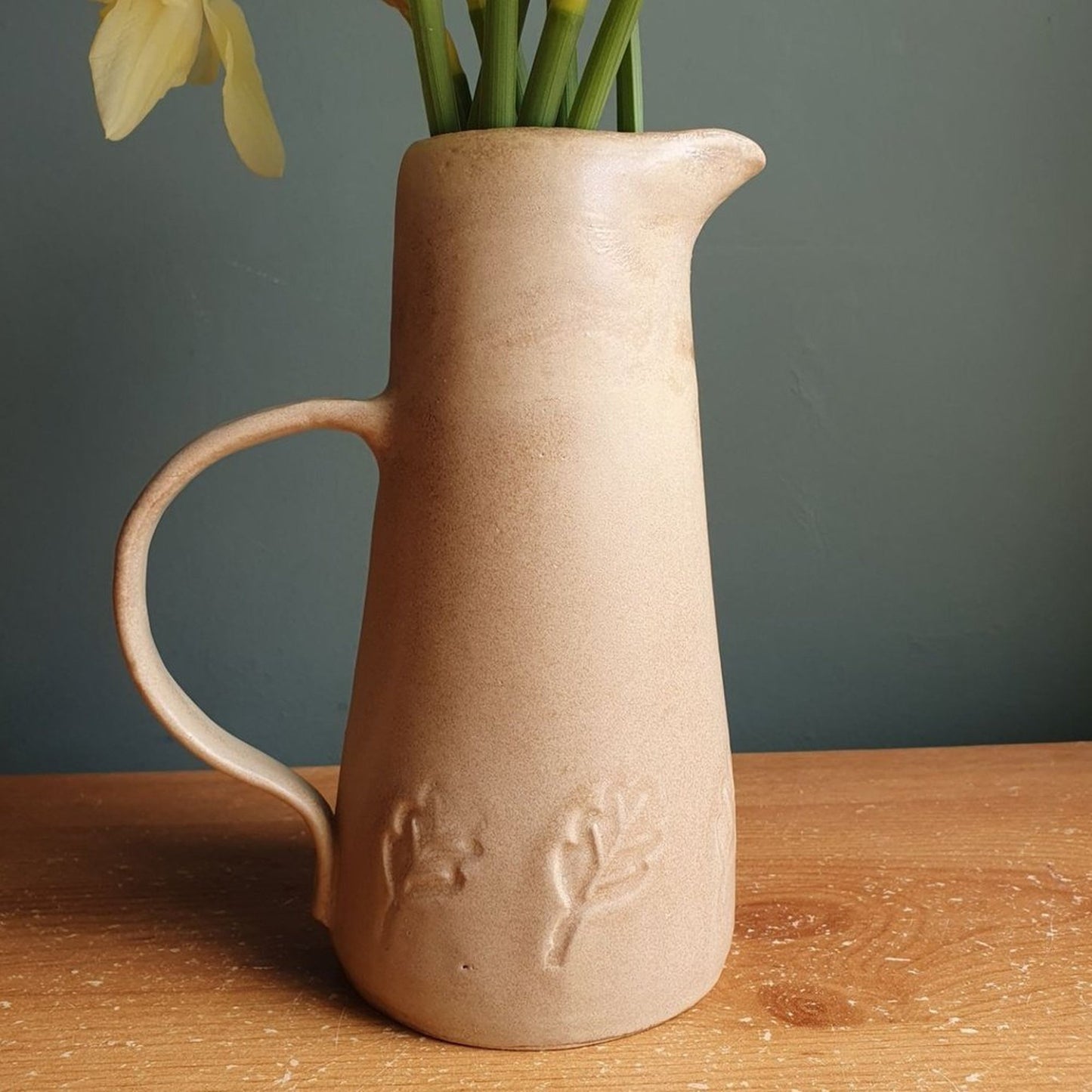 Jug or flower vase unique handmade ceramic beige glaze _image