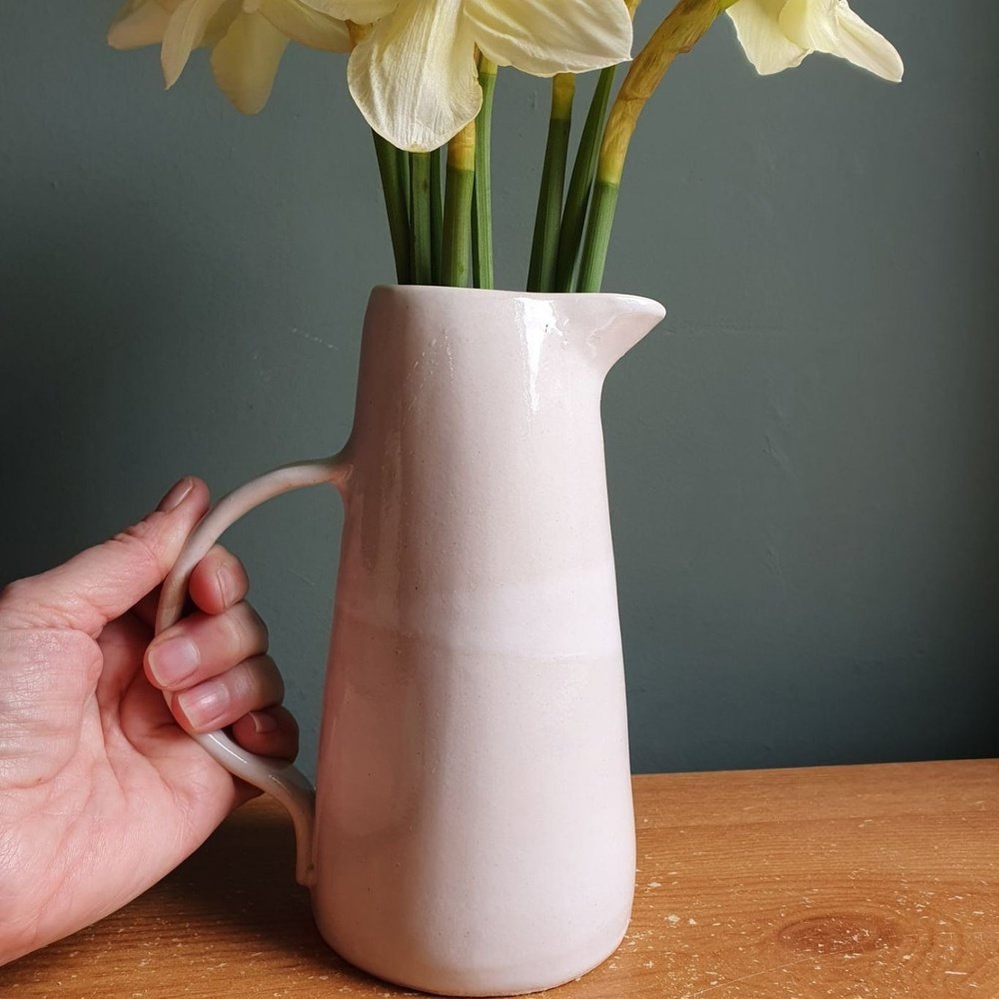 Jug or flower vase unique handmade ceramic white glaze _image