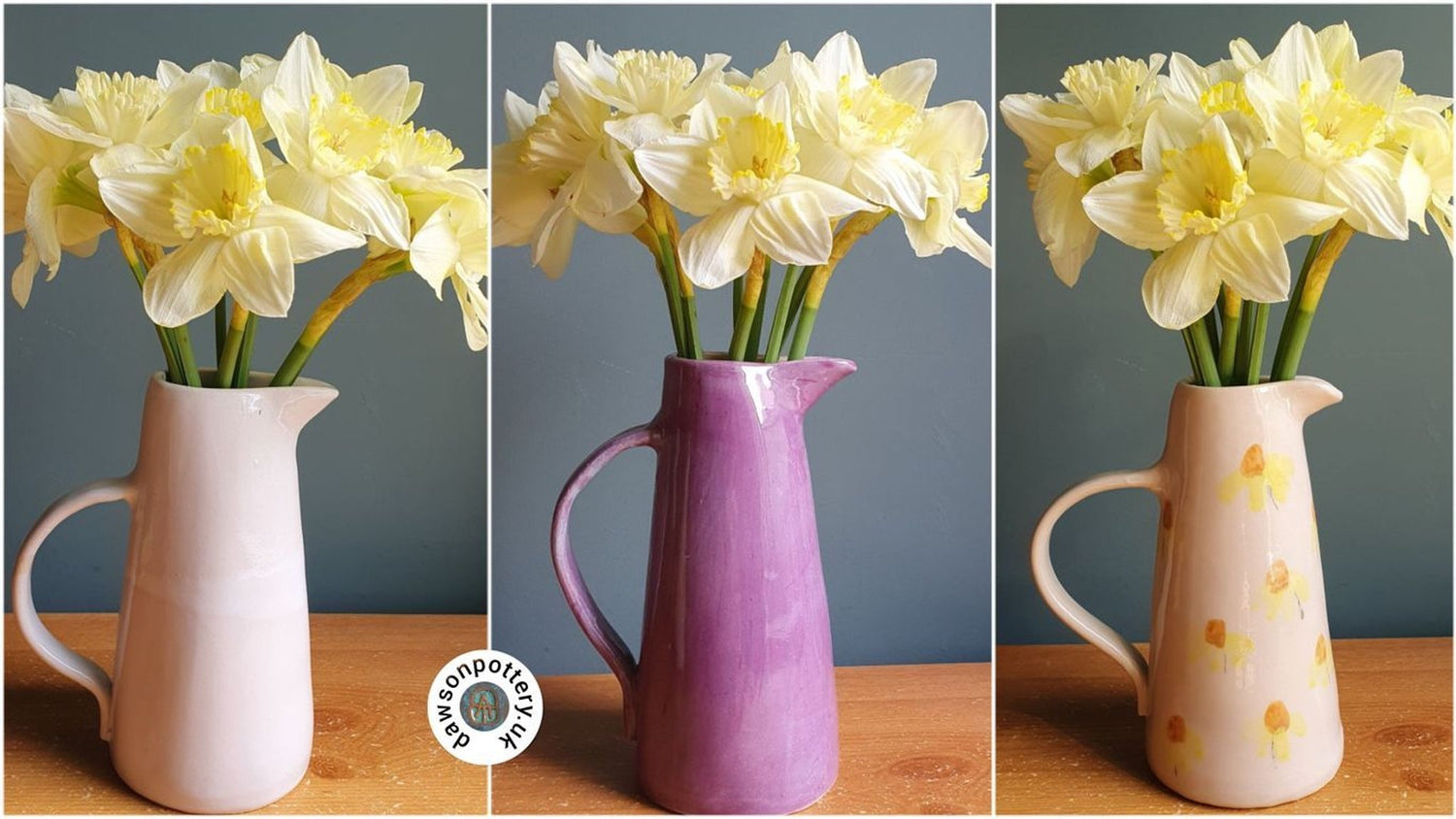 Flowers in handmade jugs image