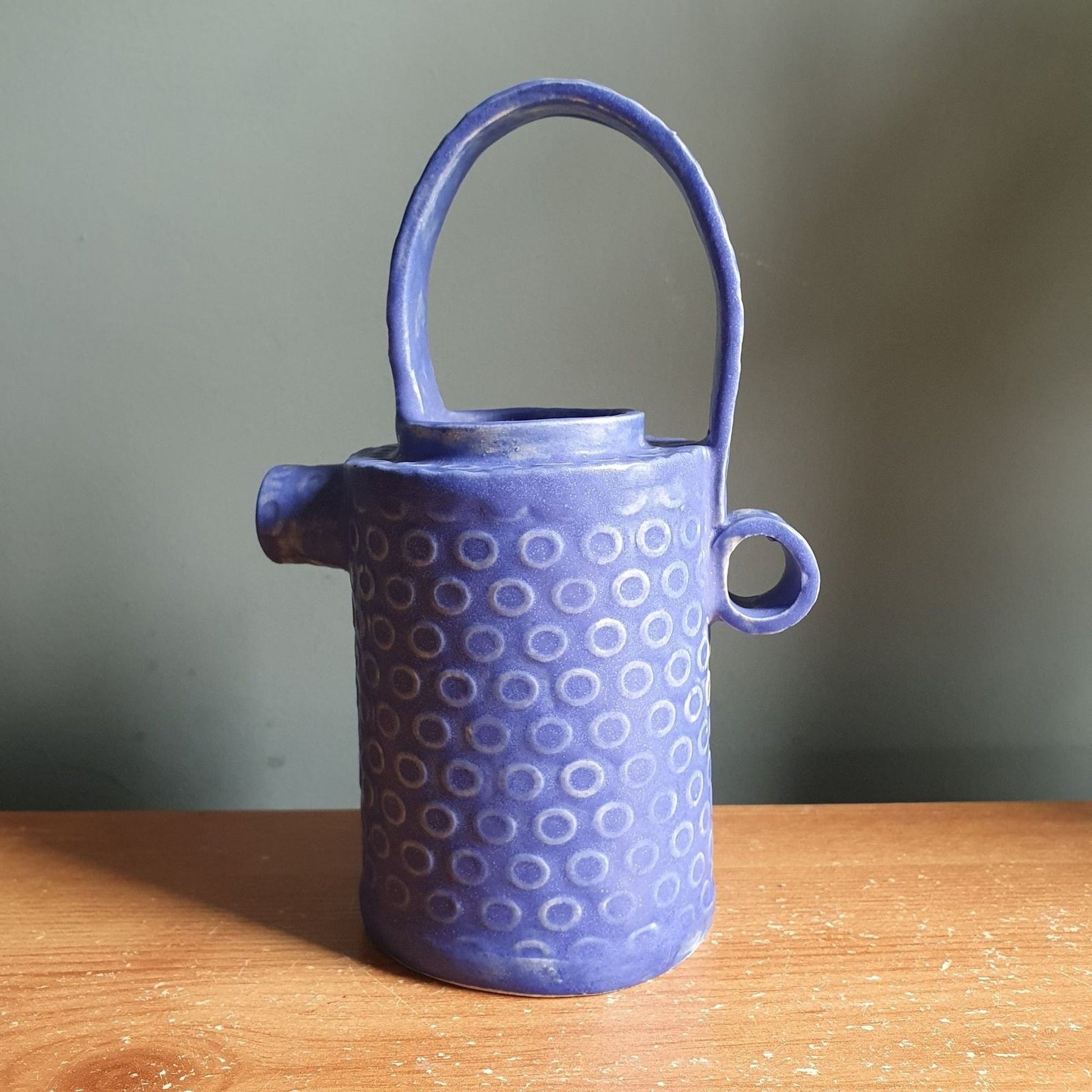 Rustic Stoneware Pourer with cobalt blue matte glaze _image