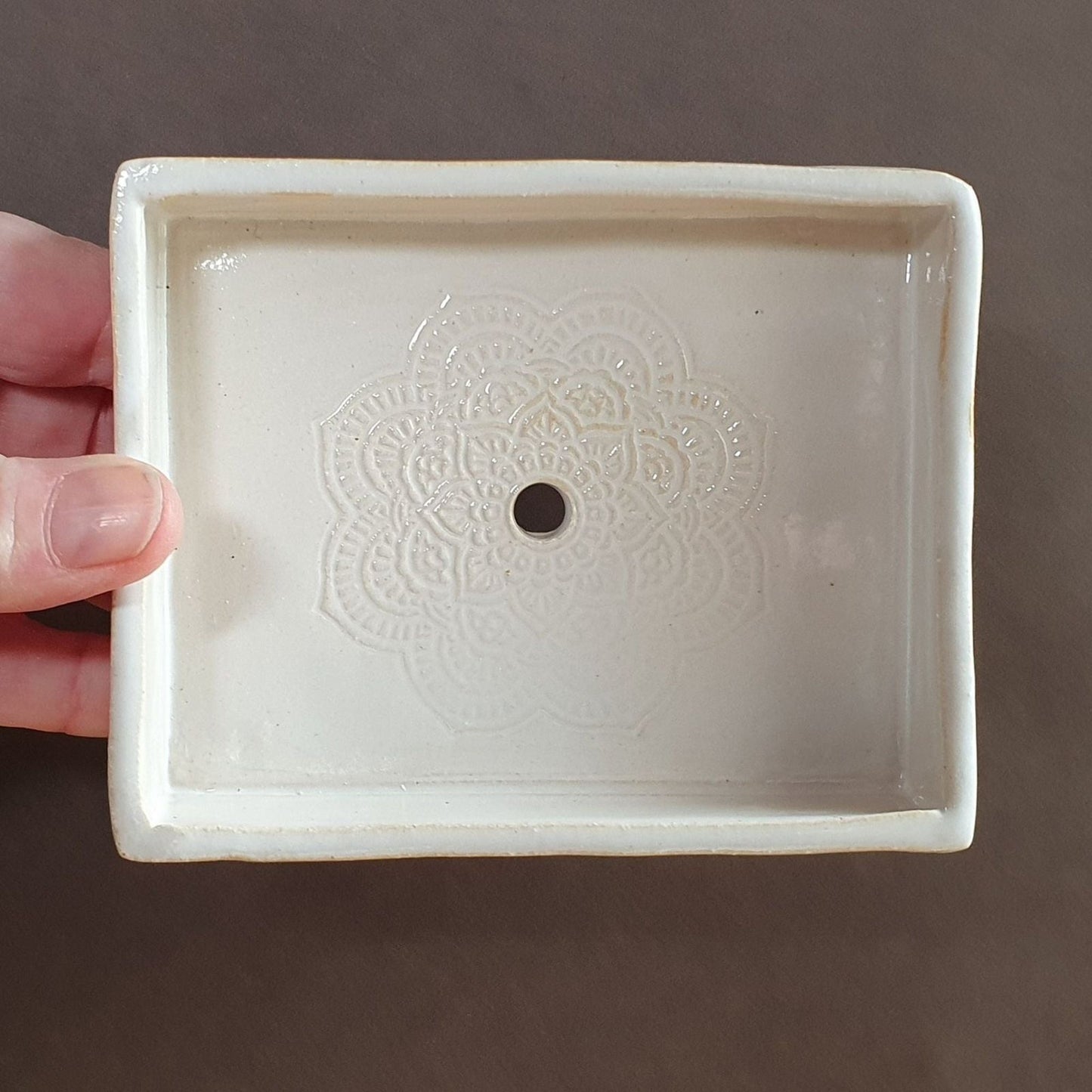 Soap Dish White Mandala Handmade Stoneware