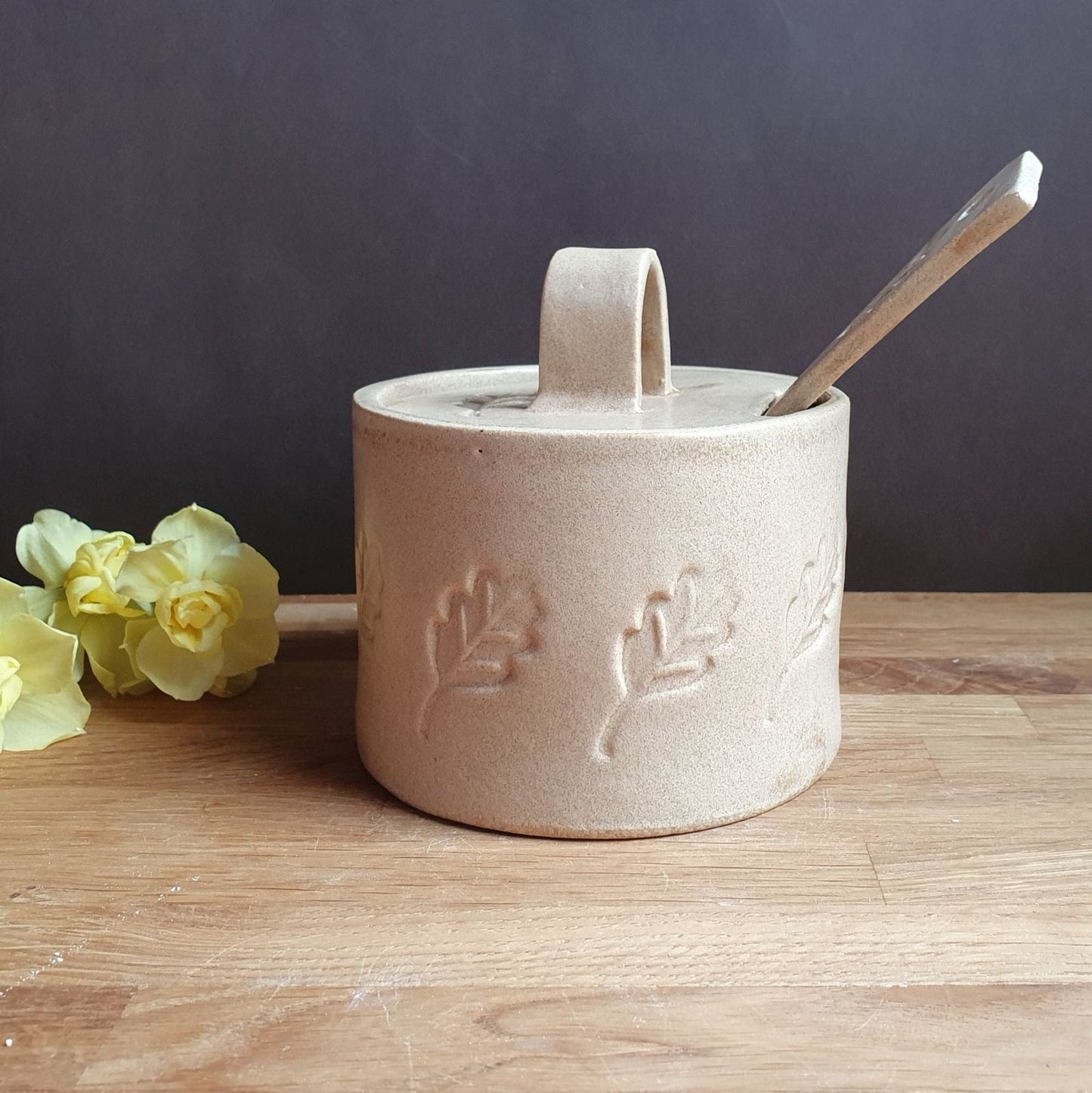 Storage jar with spoon 7cm handmade stoneware