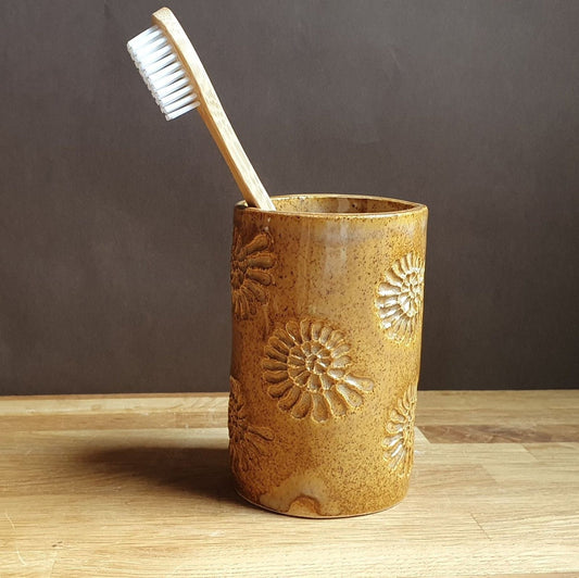 Toothbrush Holder Ammonites design Handmade Stoneware