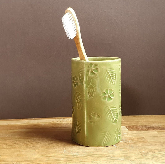 Toothbrush Holder Bright Green Handmade Stoneware
