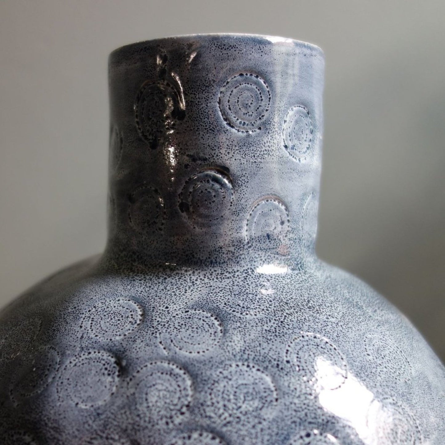 Moon Jar, blue handmade ceramic pottery bottle _image