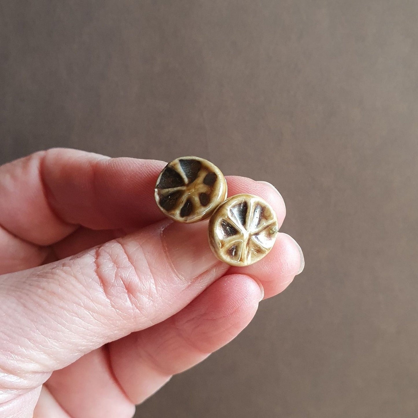 stoneware rustic pottery ear studs