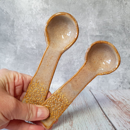 Handmade ceramic spoons in various colours video